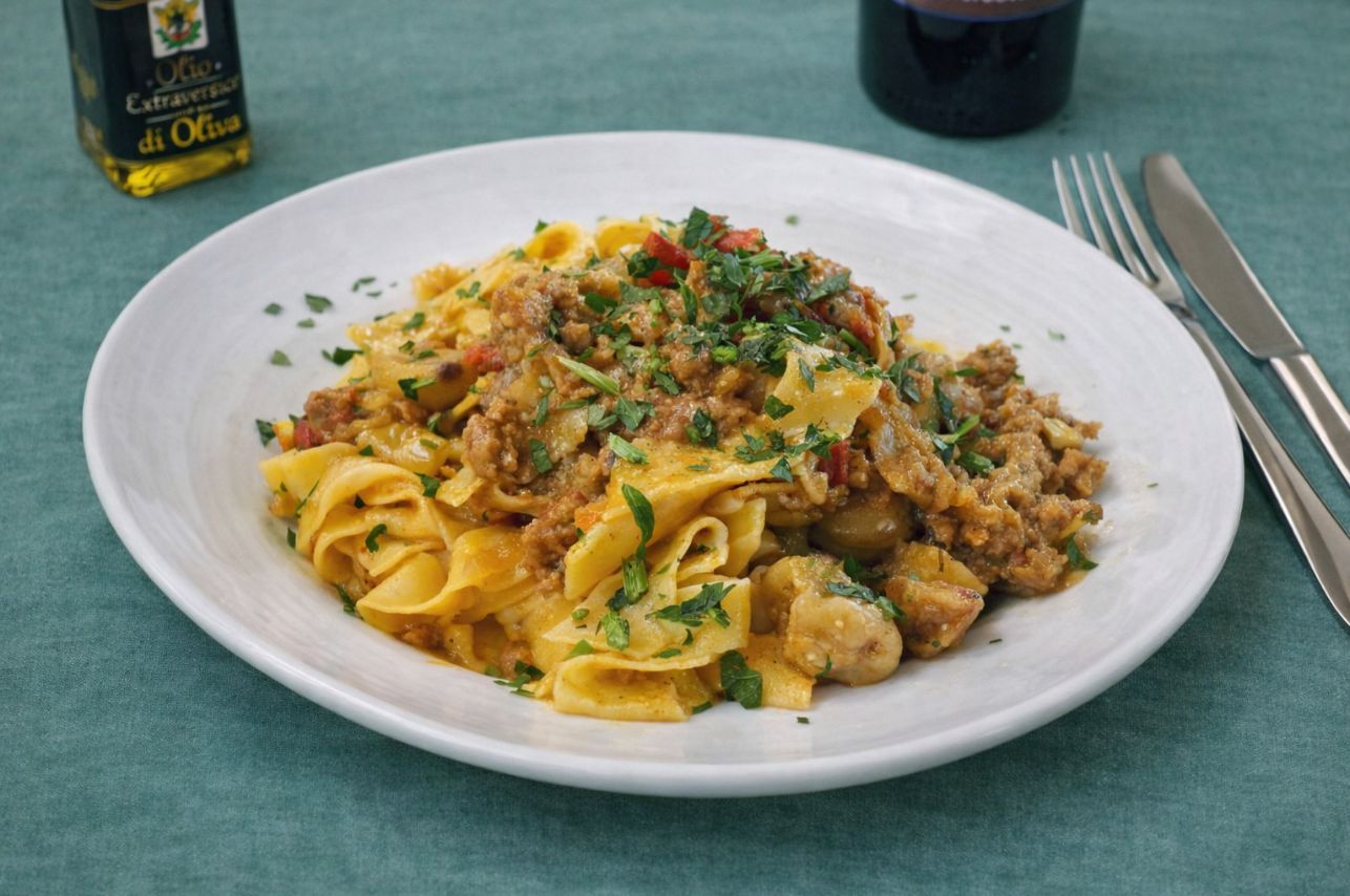 Ristorante Le Macinaie, menù eventi e matrimoni, tagliatelle salsiccia e castagne, Monte Amiata, Toscana
