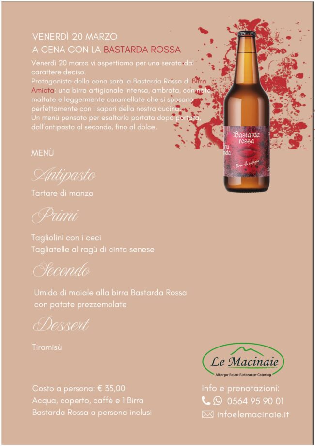 bastarda rossa, birra Amiata, cena alle Macinaie, Monte Amiata