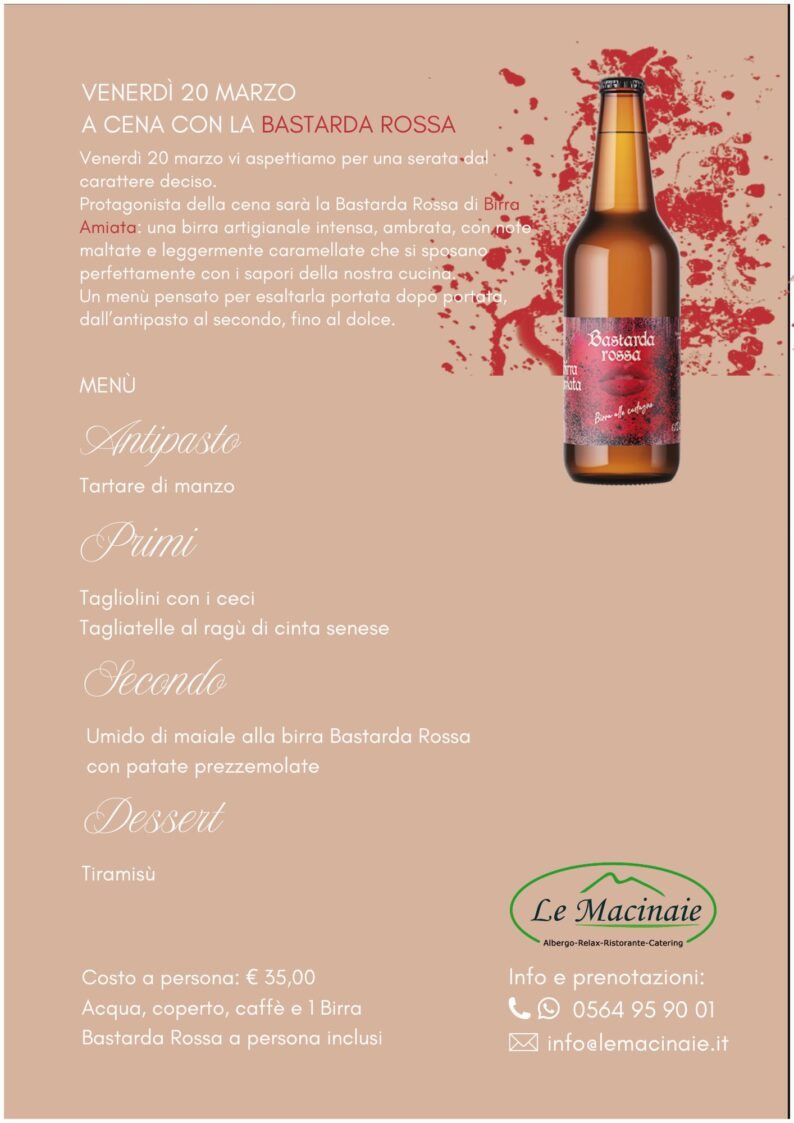 bastarda rossa, birra Amiata, cena alle Macinaie, Monte Amiata